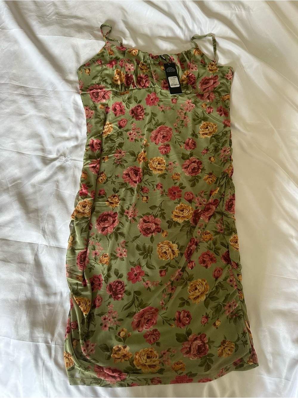 Fashion Nova First Mesh Mini Dress Floral Sage Green Size 1X NWT - Picture 4 of 5